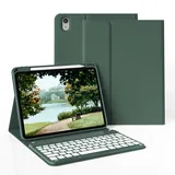 JKSML Tastatur Hülle für iPad (A16) 11 Zoll 2025 & iPad 10.Generation 10,9 Zoll 2022,Bluetooth QWERTZ Tastatur Hülle mit Pencil Halter, Soft TPU Rückseite Gehäuse, Auto Schlafen/Wecken (Dunkelgrün)