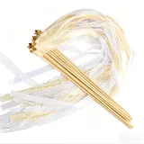 10 Stück Wedding Wands Hochzeit, Spalier Hochzeitsdeko, Zauberstäbe Hochzeit Luftschlangen mit Glocke, Hochzeit Stäbe Seidenfeenstab für Hochzeiten Feiertagsfeiern Geburtstage Partys(Beige)