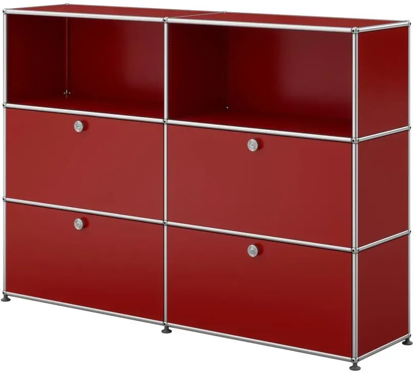 USM Haller Sideboard mit 4 Klapptüren und 2 offenen Fächern rubinrot