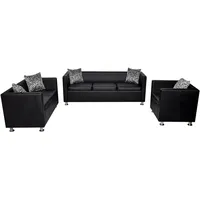 vidaXL Sofa-Set Kunstleder 3-Sitzer + 2-Sitzer + Sessel Schwarz