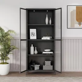 [en.casa] Vitrinenschrank Säkylä 180 x 80 x 35 cm Schwarz