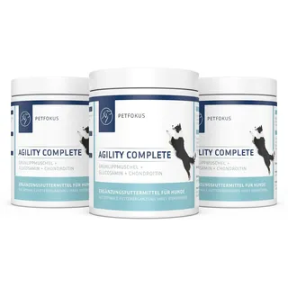 PetFokus Agility Complete | 3er Sparset - für gelenkempfindliche Hunde - natürliche Nahrungsergänzung - 11 wertvolle Inhaltsstoffe inkl. Grünlippmuschel, MSM, Teufelskralle - Pulver