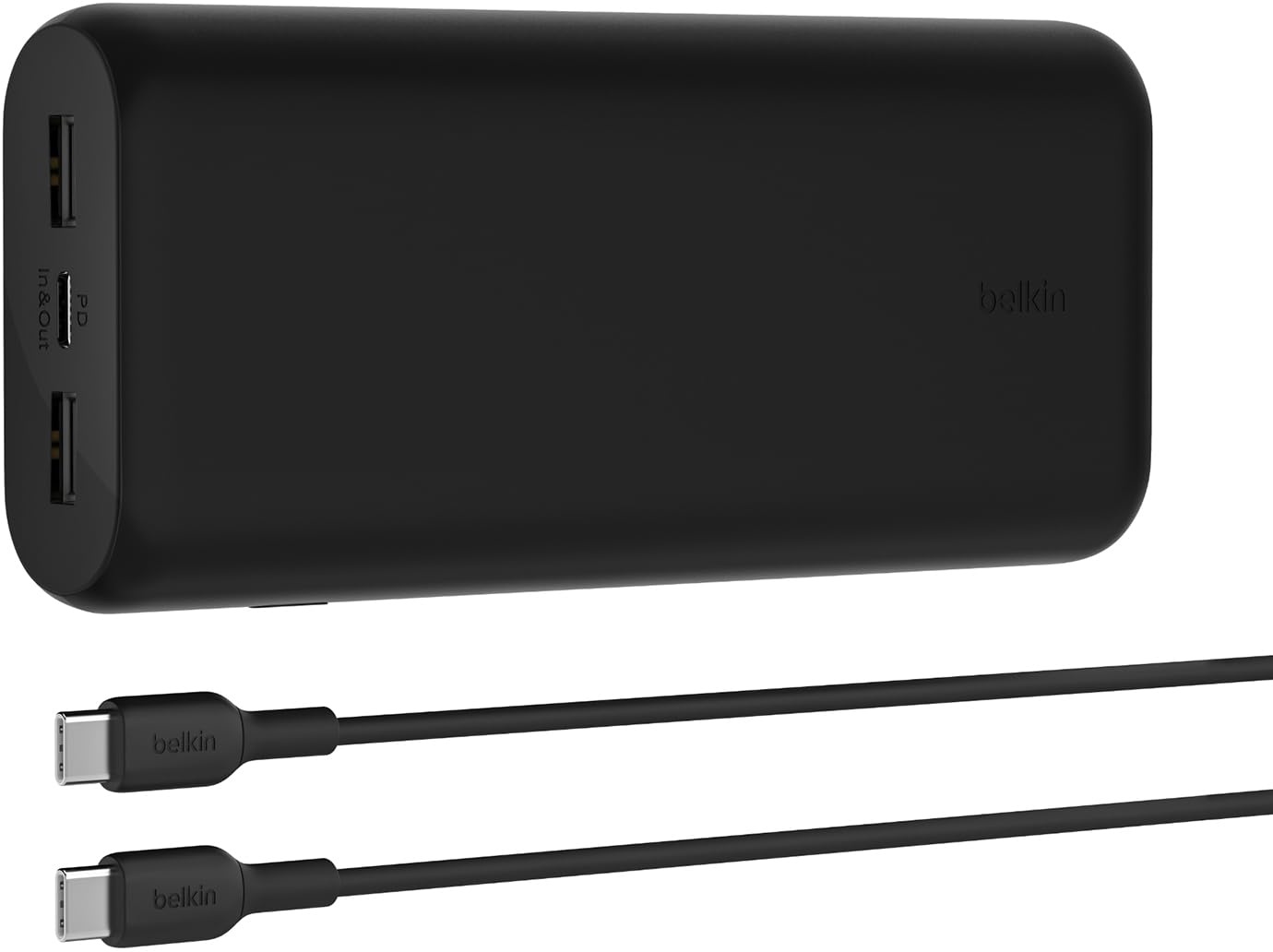Belkin BoostCharge kompakte 3-Port-Powerbank 20000mAh mit PD, 20W, Externer Akku, Power Bank für iPhone 15, 14, 13, AirPods, Samsung Galaxy, Pixel usw, ideal für Reisen, mit 30-cm-USB-C/USB-C-Kabel