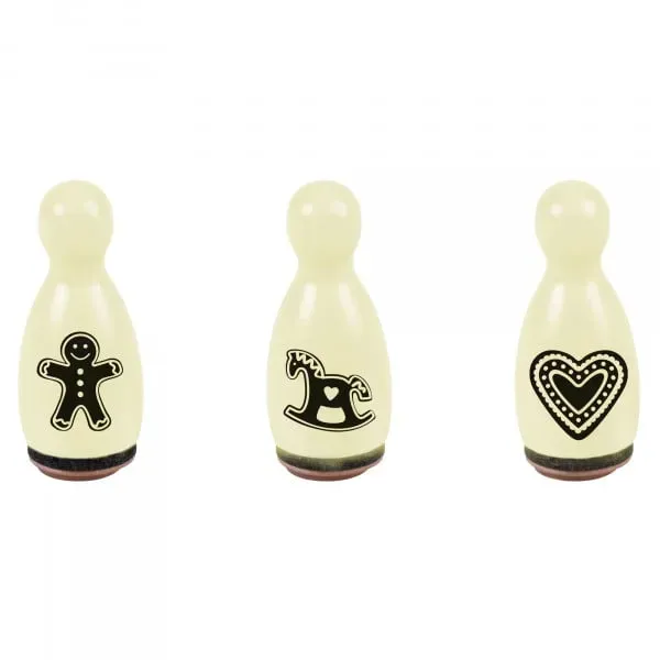 HEYDA Holzstempel-Figuren Set "Weihnachtsmotiv Lebkuchen" – Creme (3