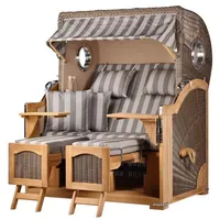 Bene living Strandkorb Komplettset Ammersee Teak Bullauge PE Grau