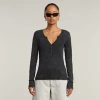 G-Star Deep V Overdyed Henley Slim schwarz - Damen.
