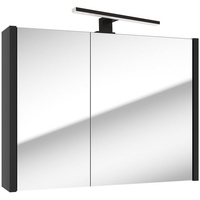 Lomadox Spiegelschrank NANTES-107 schwarz, 2Türen, mit LED Aufbauleuchte, B/H/T: 80/65/15 cm schwarz