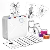 Phomemo Mini Thermodrucker mit 6 Etikettenrollen M02S Wireless Bluetooth Portable 300dpi Drucker mit wiederaufladbarem Akku, für Journal Organisationsfotos, kompatibel mit iOS & Android, Weiß
