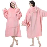 MOKANI Kuscheldecke mit Ärmeln und Kapuze Hoodie Decke, Decke mit Ärmeln, Übergröße Flauschige Flanell Kapuzenpullover für Damen Herren, Rosa