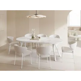 WFL GROUP Esstisch Rund Groß XXL Ausziehbar im Loft-Stil – 100 bis 250 cm – Extra Lang Ausziehtisch mit Weißen Holzbeinen, Industrieller Tisch für 5-1... - Weiß