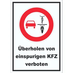 Überholverbot von einspurigen KFZ Schild A2 (420x594mm)