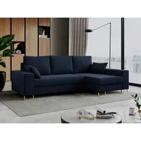 MKS MEBLE Ecksofa - L-Form Sofa mit Schlaffunktion - Wohnlandschaft L Form, Ecksofa mit Schlaffunktion und Bettkasten, Schlafsofa mit Bettkasten, Couch mit Schlaffunktion - Dunkelblau Dorian