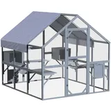 Wiltec Freilaufgehege Katzen 210 x 187 x 187 cm, Katzenfreigehege Holz, Außengehege Verschiedene Ebenen, Katzengehege für Garten, Balkon