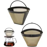 Vasemele 2 Stücke Filterkaffee Set Kaffee Dauerfilter Edelstahl Kaffeefilter Größe 4 Dauerkaffeefilter mit Griff Wiederverwendbar Dauerkaffeefilter Goldtonfilter Kaffee Waschbar Kaffeefilter