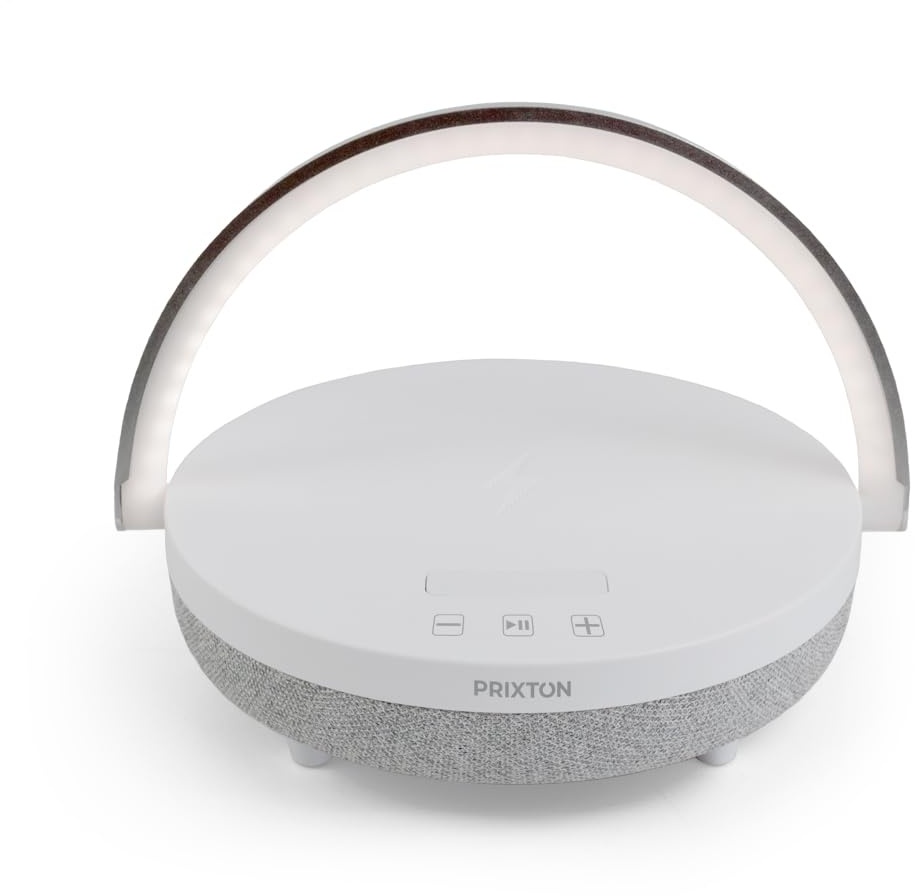 PRIXTON Speaker Light - Multifunktionale kabellose LED-Lampe Ladegerät Bluetooth-Lautsprecher Bluetooth-Lautsprecher Touch Control 3 dimmbare Beleuchtungsstufen (weiß)