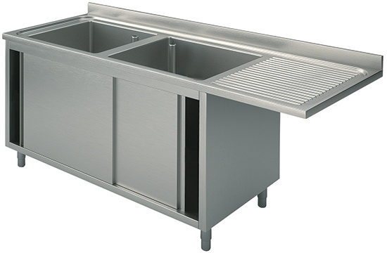 Mastro Spülschrank mit Schiebetüren für Einbau-Geschirrspüler, 2 Becken links, 1600x700 mm