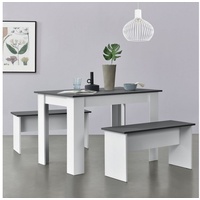 [en.casa]® Tisch- und Bank Set Hokksund 110x70 cm mit 2 Bänken Weiß/Grau