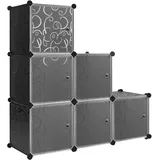 WOLTU Schuhboxen stapelbar, Schuhregal mit 6 Stapelboxen, Aufbewahrungsbox mit Tür, DIY Steckregal, Kunststoffbox für Schuhaufbewahrung, Schuhorganizer, 35x35x35 cm pro Schuhkarton, Schwarz