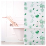 Relaxdays Duschrollo Blätter, 80x240cm, Seilzugrollo für Dusche & Badewanne, wasserabweisend, Decke & Fenster, weiß/grün, PVC