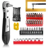 Mini Ratschen Set Magnetischer Bit Ratsche Mini Steckschlüsselsatz Set mit 42 Bits und 9 Steckschlüsselsatz Ratschenkasten Geeignet für Kleinwerkzeuge, Auto, Fahrräder, Haushalt und Heimwerkerprojekte