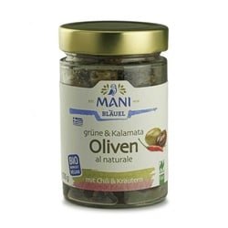 Mani Grüne & Kalamata Oliven al naturale mit Chili & Kräuter bio