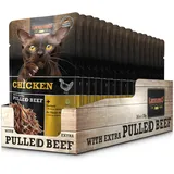 LEONARDO Frischebeutel [16x70g Chicken mit Fleischstreifen] Pulled Beef | Getreidefreies Nassfutter für Katzen | Alleinfuttermittel Katzenfutter