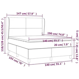 vidaXL Boxspringbett mit Matratze Dunkelgrau 140x190 cm Samt