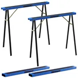Set Aus 2 Robusten, Klappbaren Sägeböcken Aus Metall Für Schreinerarbeiten Und Diy-projekte, Blau Und Schwarz