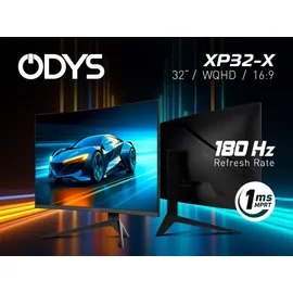 Odys Gaming Monitor XP32-X - 32 Zoll (80 cm), Curved (1500R), 180 Hz, WQHD (2.560x1.440 px), 1 ms Reaktionszeit (MPRT), HDR, FreeSync/G-Sync komp., Eye Care, HDMI, DP, 3,5mm Audio