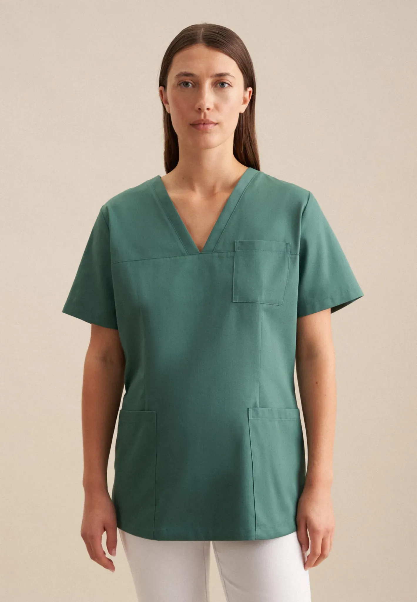 Funktionshemd SEIDENSTICKER, Damen, Gr. S( 37-38), normale Ärmellängen, grün, 60% Baumwolle, 40% Polyester, unifarben, regular fit, V-Ausschnitt, gerader Abschluss, Hemden, Uni