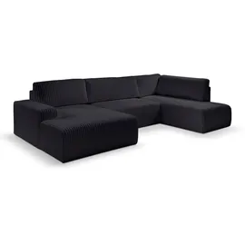 werk2 Wohnlandschaft WERK2 "Rotterdam-U, U-Form, in kuschelweichem Cord oder Breitcord", schwarz, B:325cm H:85cm T:190cm, 100% Polyester, Sofas, Wohnlandschaft, Design Sofa mit Schlaffunktion & Bettkasten, Breitcord, Schwarz