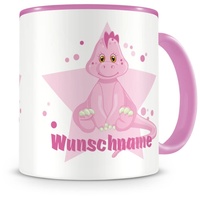 Samunshi® Kindertasse mit Namen Tasse rosa Dino Personalisierte Tasse mit Namen Kinder Kinderbecher mit Namen Kindergarten rosa 300ml