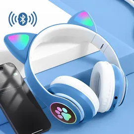 Avizar Bluetooth Kinderkopfhörer Katzenohren Weiß/Blau