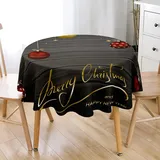 Hiseng Modernes Luxus-Weihnachten Gedruckt Weihnachten Tischdecke, Wasserdicht Abwaschbar Polyester Tischdecke für Küche Garten Rund Esstisch, Weihnachtsdeko Tischdecke (Weihnachtskugeln,150cm)