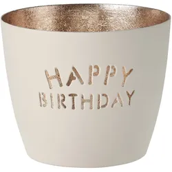 Madras Windlicht M Happy Birthday weiß/gold