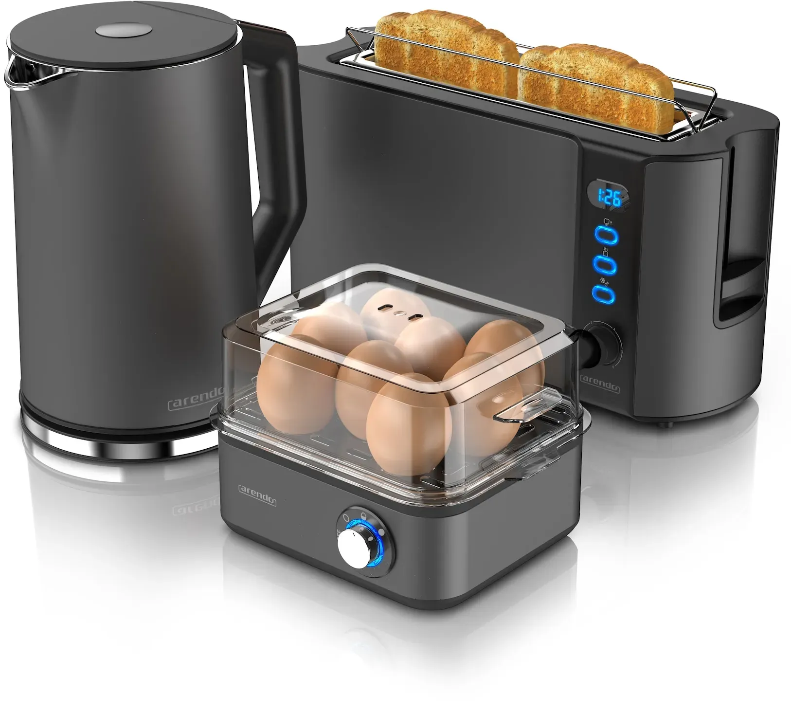 Arendo Frühstücks-Set in grau - Wasserkocher / Toaster / Eierkocher