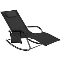 Gartenliege Sonnenliege Relaxliege Schaukelstuhl mit Kopfstütze und Seitentasche, aus Eisengestell, bis 150 kg belastbar, schwarz