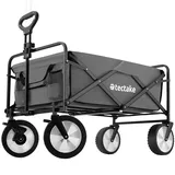 tectake Bollerwagen faltbar, Transportwagen klappbar, mit Tasche, Handwagen zum Ziehen, breite Gummireifen, Faltbarer Trolley zum Transport, für den Strand, im Garten, belastbar bis 80kg (grau)