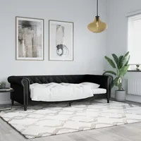 DJEKA Tagesbett Schlafsofa Sofabett Bett Sofa mit Schlaffunktion Bettgestell Schlafcouch Bettrahmen Einzelbetten Kunstleder Matratze Nicht enthalten-Schwarz-Kunstleder-90 x 200 cm-ohne Matratze