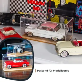 HMF 46872 Acryl Vitrine mit Holzsockel für Modellautos, 27 x 12 x 11 cm Transparent