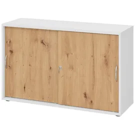 bümö Aktenschrank 2 Ordnerhöhen 80 x 40 x 200 Weiß/Asteiche