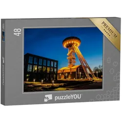 puzzleYOU Puzzle Alter Förderturm, beleuchtet bei Nacht, 48 Puzzleteile, puzzleYOU-Kollektionen