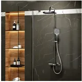 EMKE Emke, Duschsystem mit Thermostat Handbrause mit 3 Strahlstärken, Regendusche, Chrom