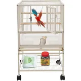 DOPBENT Vogelkäfig, Vogelkäfig mit ständer, Vogelhaus mit Rollen, 46 x 48,5 x 83 cm, für Nymphensittiche, Papageien, Käfig für Wellensittich, weiß