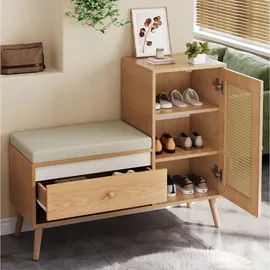 Okwish Schuhschrank 95,5 x 80,5 x 35 cm offen mit Sitzbank / beige