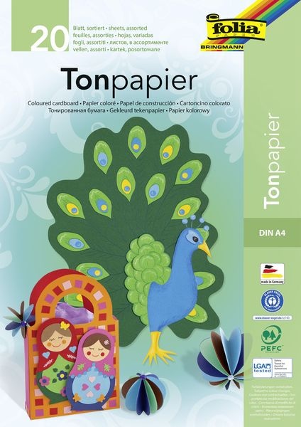 Tonpapierblock A4 20 Blatt 130 g/qm farbig sortiert