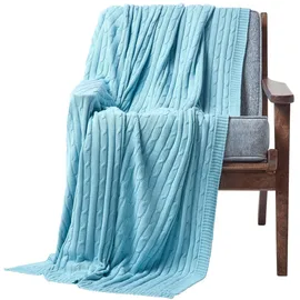 Homescapes Strickdecke 130 x 170 cm Hellblau
