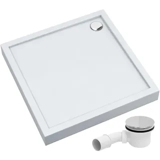 AQUABAD Duschwanne/Duschtasse | Komplettset Ultima mit LeakProtect Technologie Smooth White 80x80cm Quadrat | inkl. Ablaufgarnitur/Siphon Alcadrain A49CR