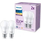 Philips Classic LED E27 Lampe, 100W, matt, warmweiß, nicht dimmbar, Doppelpack