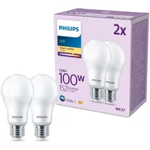 Philips Classic LED E27 Lampe, 100W, matt, warmweiß, nicht dimmbar, Doppelpack